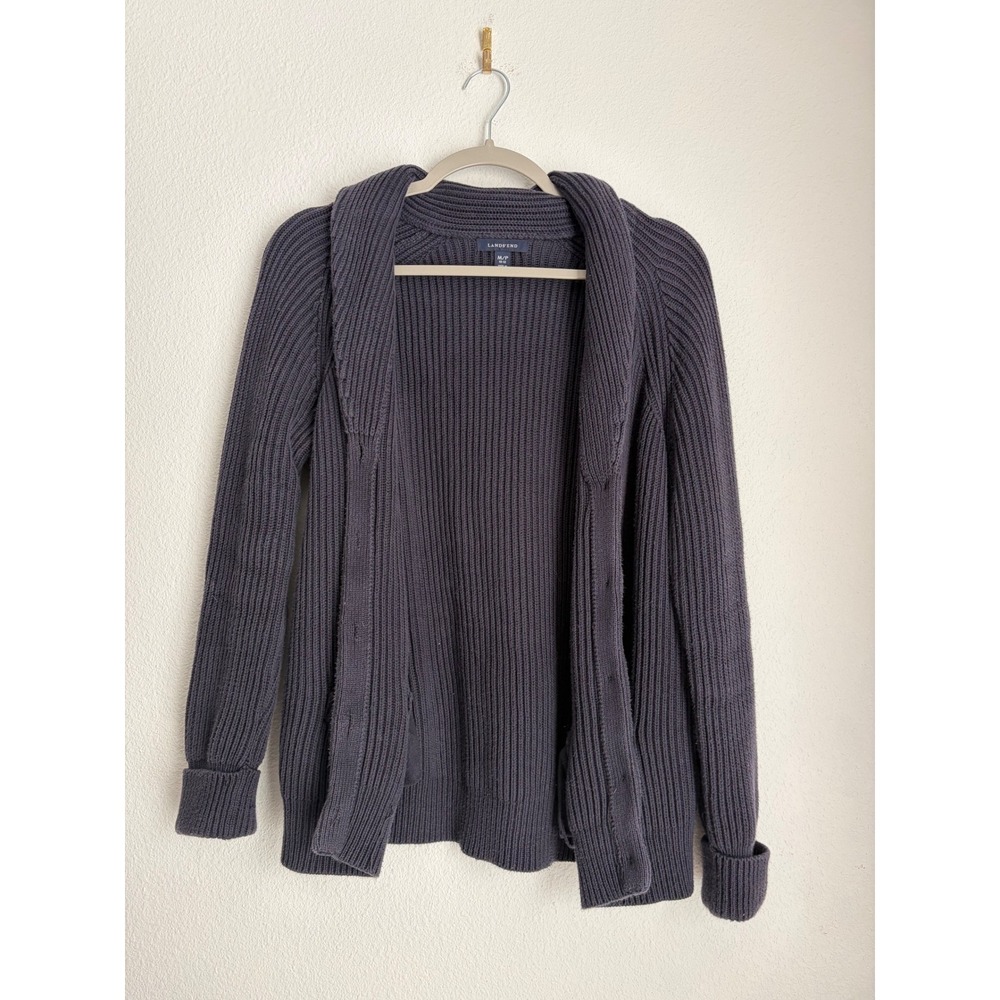 Lands End Drifter Cardigan Sweater Womens Medium Petite Shawl Collar Ribbed Knit